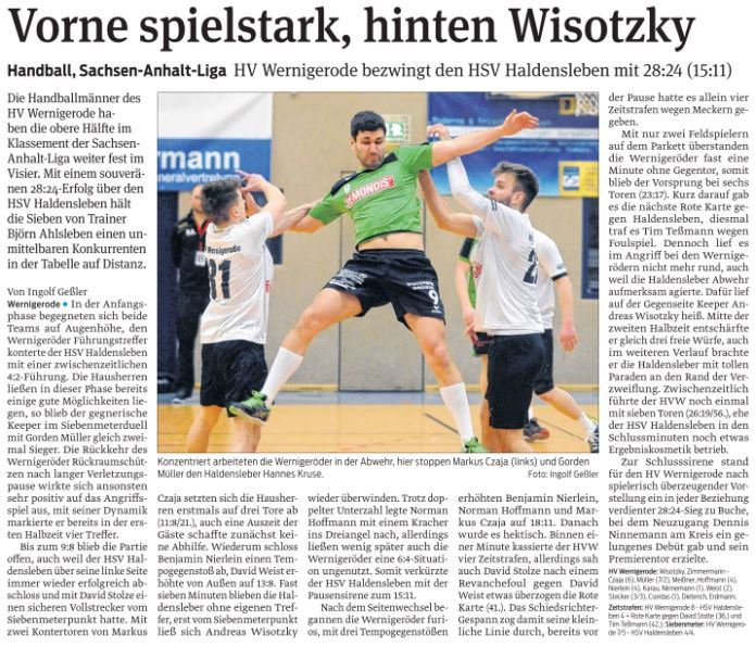 Volksstimme Spielbericht 1. Männer - HSV Haldensleben